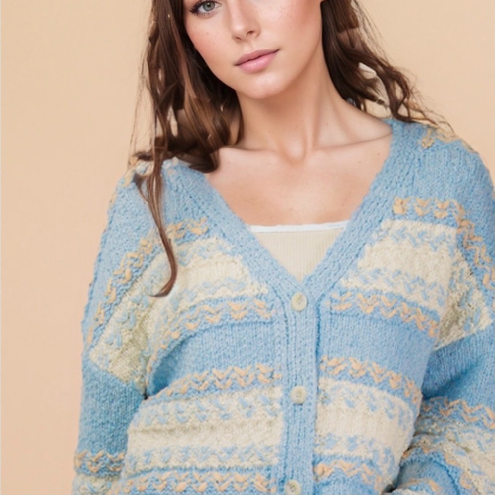 Very J Blue and Cream Cardigan - Picture 5 of 5